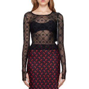 Marine Serre Black Moonogram Second Skin Long Sleeve T-Shirt (Black, S)